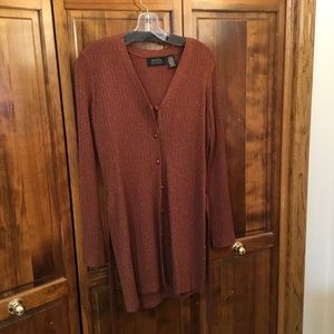 Dana Buckman cardigan sweater, size S, stretch, belt, no pockets